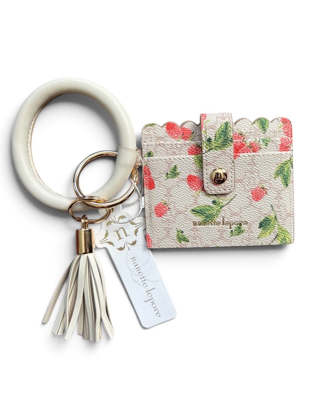 Nanette Lepore Cream Aly Wallet- “Raspberries Rice” Wristlet/ Ring Card Holder